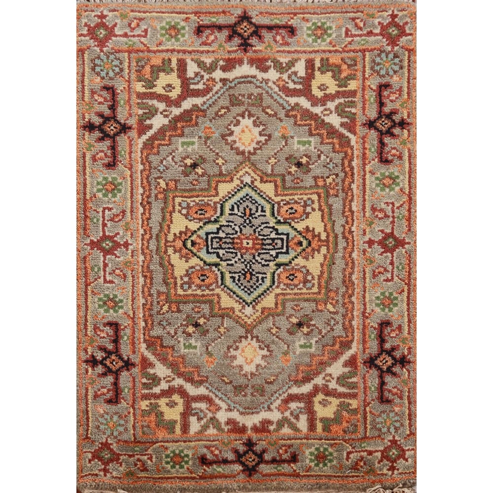 Hand Knotted Oriental 100% Wool Carpet Traditional Medallion Greys & Charcoal Heriz (serapi) Area Rug - 3' 0'' X 2' 0''