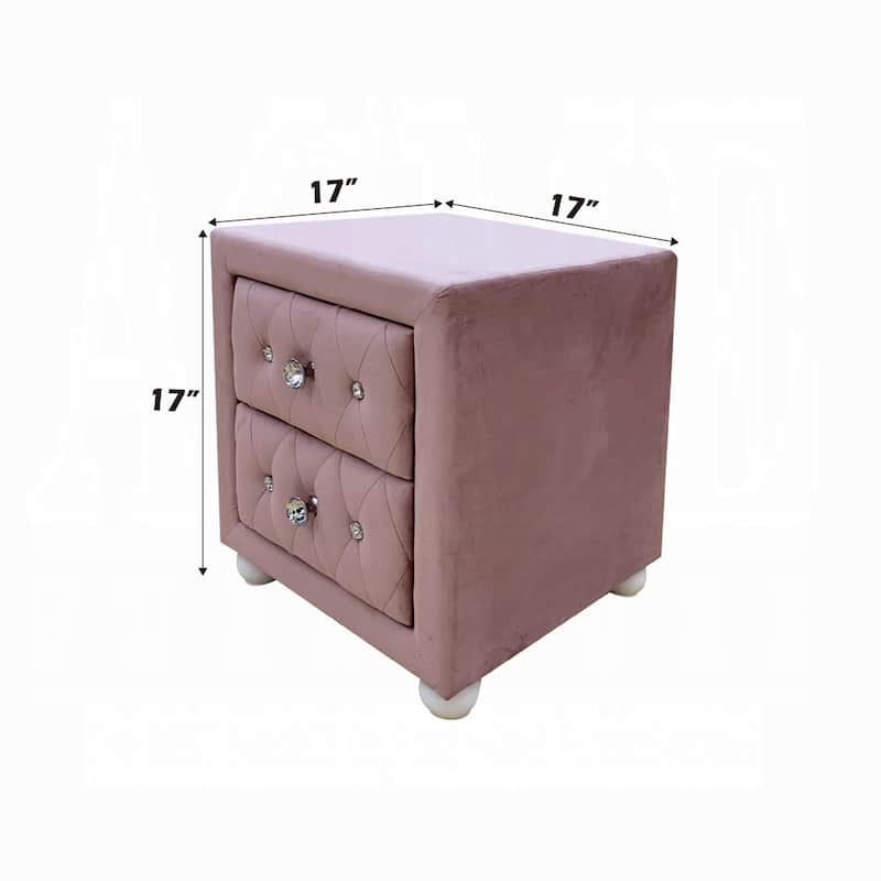 Fabric Upholstered Nightstand, Living Room Side Table with 2 Storage Drawers, Wooden Coffee Table with Rounded Legs