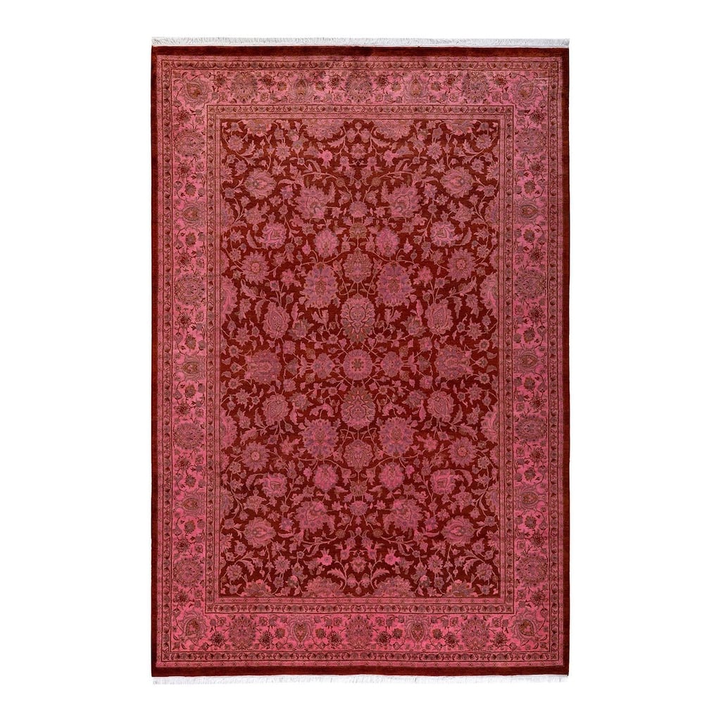 Overton Hand Knotted Wool Vintage Inspired Modern Contemporary Overdyed Red Area Rug - 6' 2" x 8' 10"