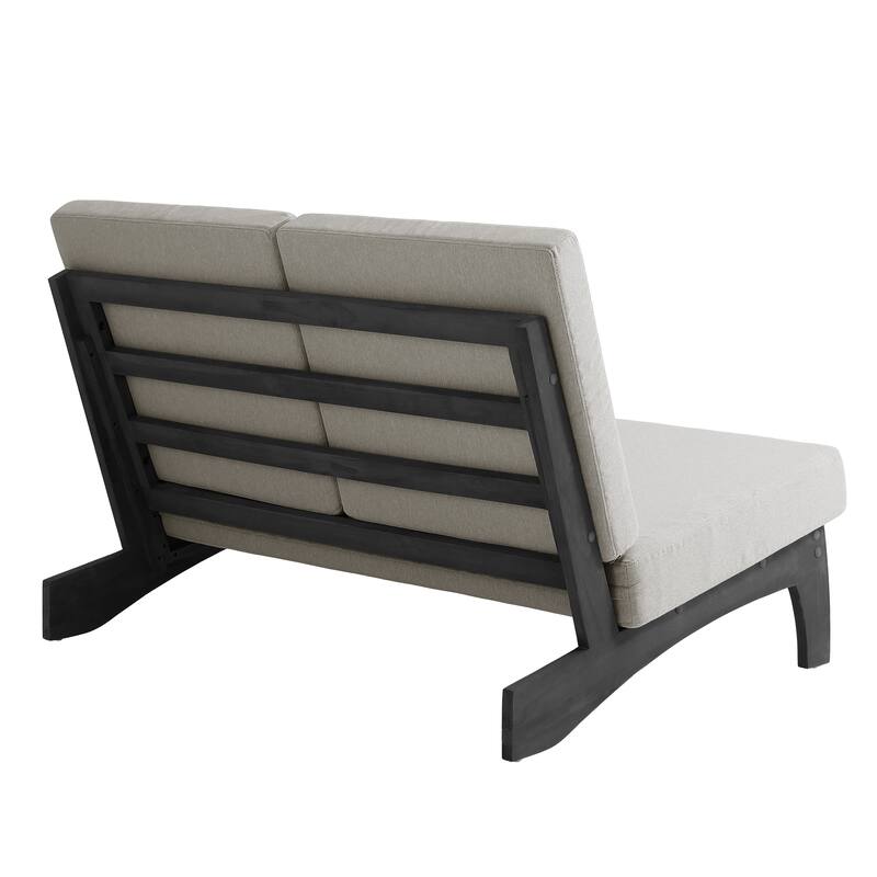 4Piece Wood Outdoor Loveseat Chair Conversation Set with Table Cushion