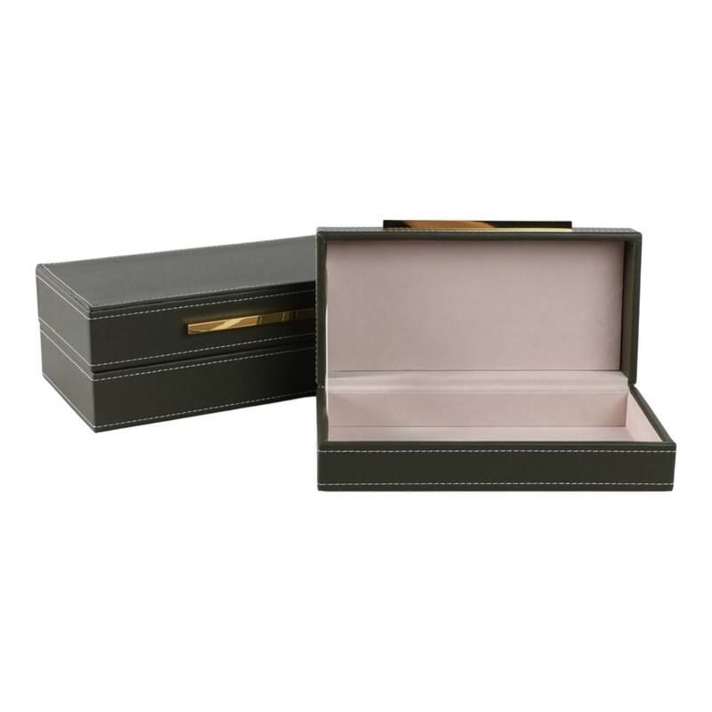 Decorative Faux Leather Organizer Box with Lid - Set of 2", 9", Brown - 12.0"