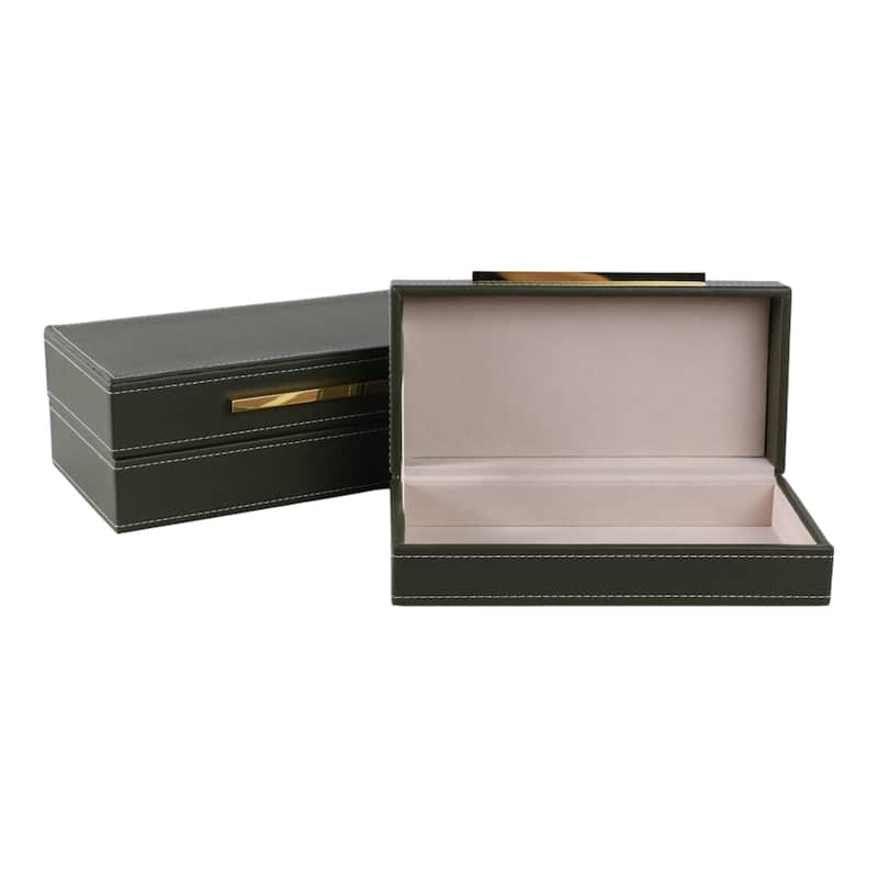 Faux Leather Organizer Box with Lid (Set of 2) - 9" Brown - 12" x 6" x 4"