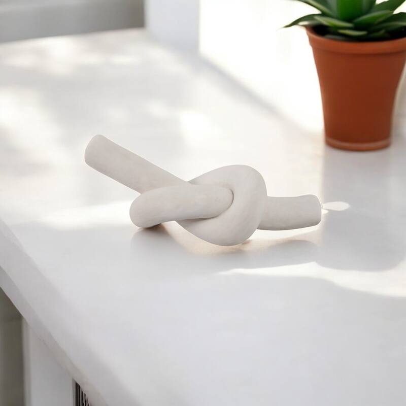 Pottery and Cement Novelty Knot Decorative Sculpture - 11" White - 11" x 4" x 5"
