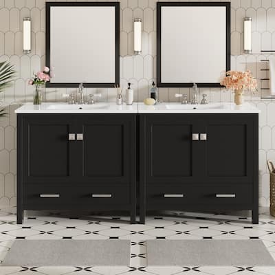 Roomfitters Modern 72" Bathroom Vanity with Ceramic Sink, Soft-Close Doors, Double Storage Shelves and Divided Drawer