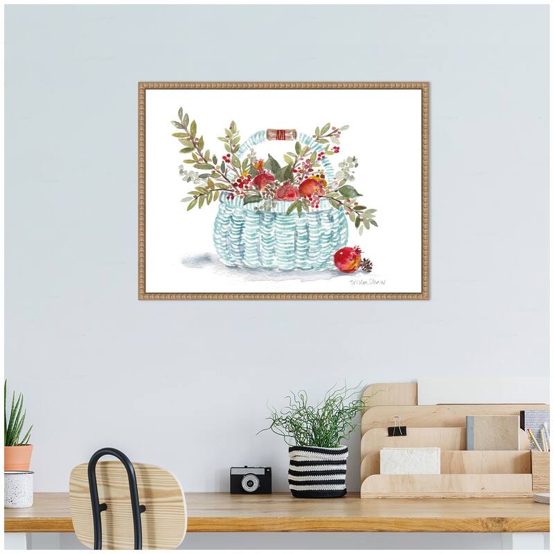 Kate and Laurel Sylvie Blue Woven With Florals Basket Framed Canvas by Patricia Shaw