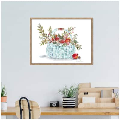 Kate and Laurel Sylvie Blue Woven With Florals Basket Framed Canvas by Patricia Shaw