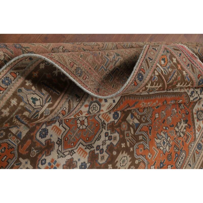 Geometric Tabriz Area Rug Orange Handmade Wool Carpet - 6'5"x 9'5"