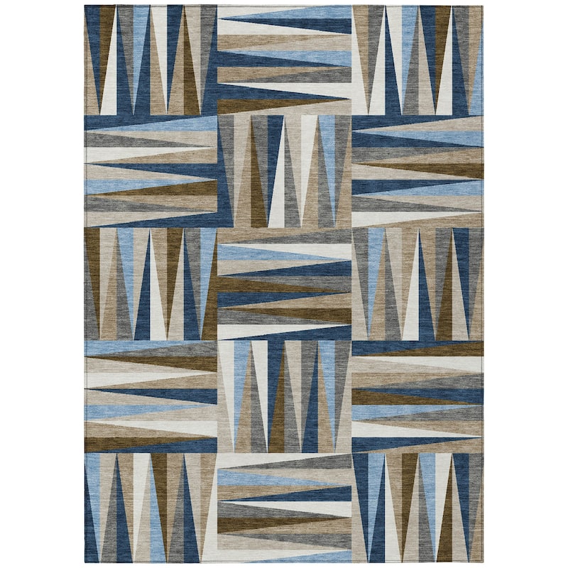 Machine Washable Indoor/ Outdoor Contemporary Mosaic Chantille Rug