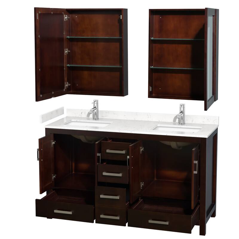 Wyndham Collection Sheffield 60" Double Bathroom Vanity, Carrara
