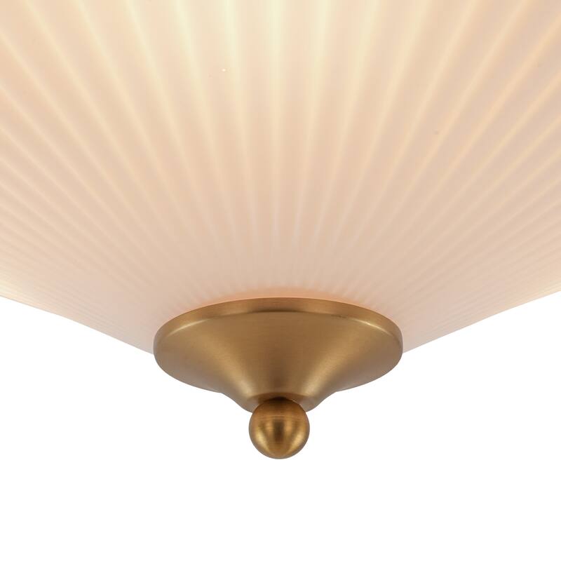 Mid-Century Scalloped Milky Glass Shallow Cone Semi Flush Light - 15.7 Inches