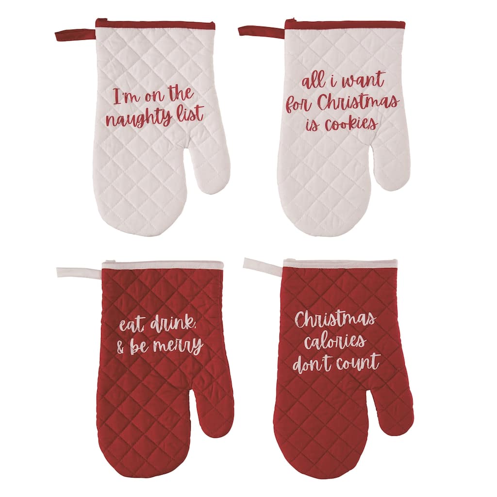 Transpac Fabric Quilted Cmas Oven Mitt Set of 4 Christmas Home Decorations