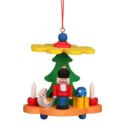 3" Green, Red, and Yellow Colorful Pyramid With Nutcracker Collectible Christian Ulbricht Ornament