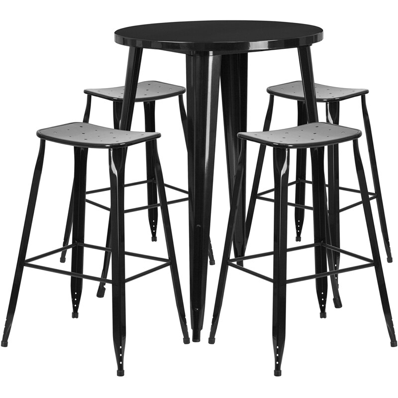 Shop Nicollet Round 30 Black Metal Indoor Outdoor Table Set W 4