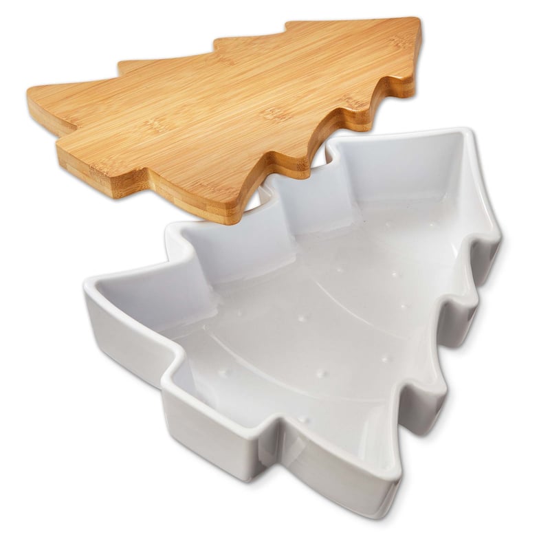 White Ceramic Tree Baker with Lid and Trivet - 11x9x3 in - Perfect for Christmas Baking - Hand Wash Only