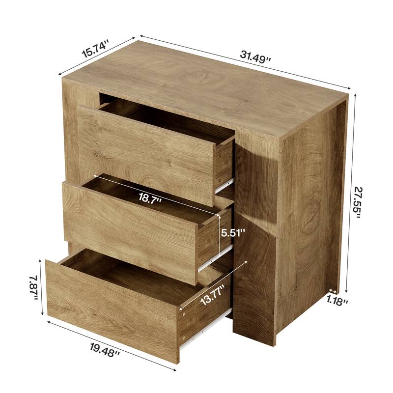 Oversized Nightstand with 3 Drawers, Farmhouse Night Stand