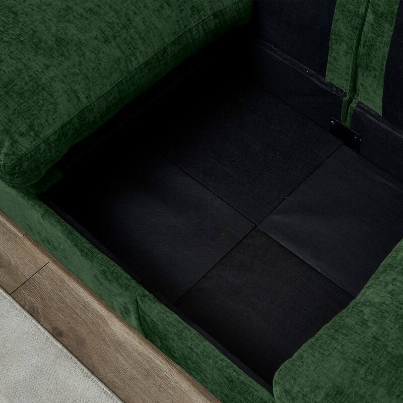 96.5" L-Shaped Chenille Sectional Sofa with Storage and Movable Ottoman