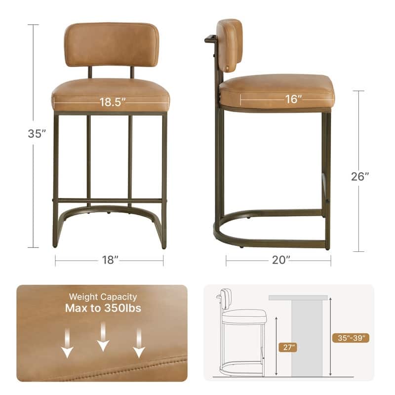 Arthur 26 inch Counter Height Bar Stool Set with Brass Frame