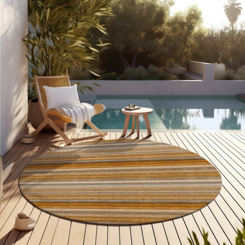 Machine Washable Indoor/ Outdoor Ombre Stripes Chantille Rug - Paprika - 8' x 8'