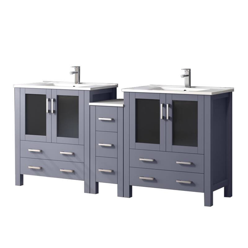 Volez Bath Vanity with Side Cabinet, Ceramic Top & Sink