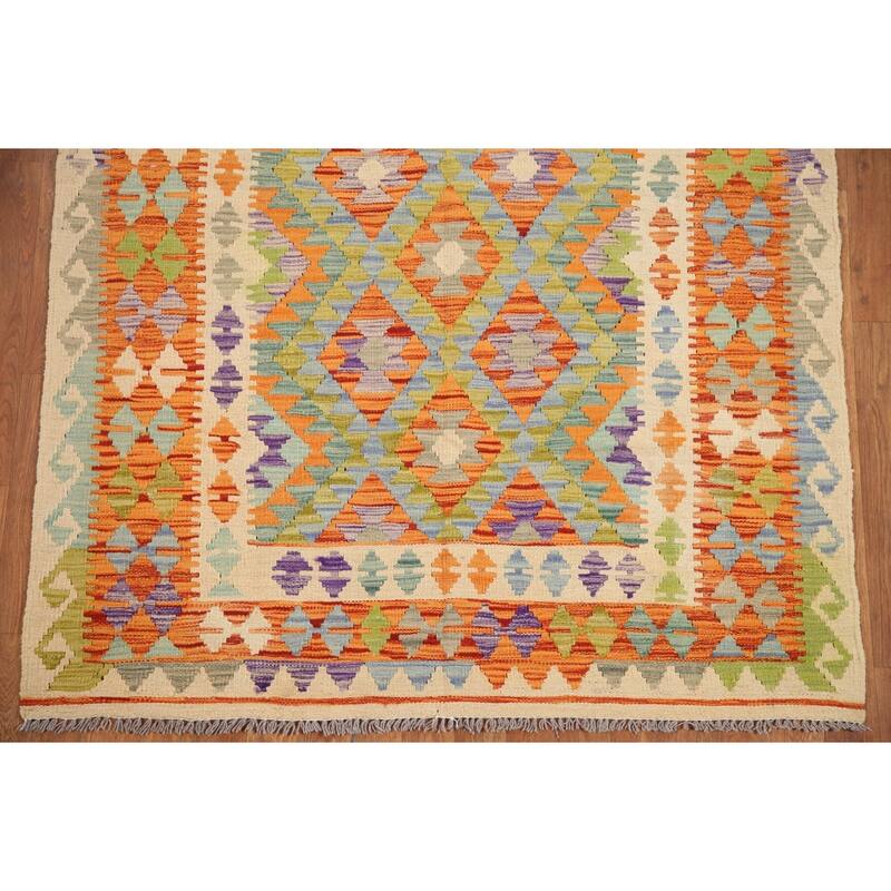 Hand Woven Oriental 100% Wool Carpet Southwestern Geometric Multi-Colored Kilim Area Rug - 5' 11'' X 4' 6''