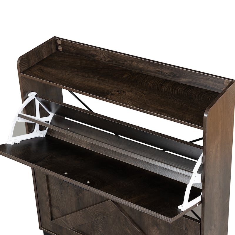 Shoe Cabinet with 2 Flip Drawers& Open Shelves,Modern Entryway Shoe Storage