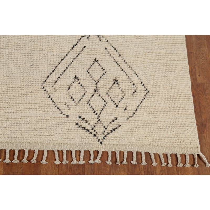 Moroccan Area Rug Handmade Beige Geometric Wool Carpet - 7'10"x 12'9"