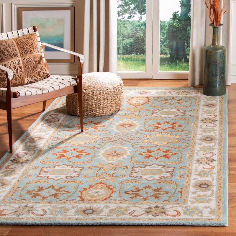 SAFAVIEH Handmade Heritage Dot Daisy Traditional Oriental Wool Rug - 3' x 5' - Light Blue/Ivory - Runner/Rectangle