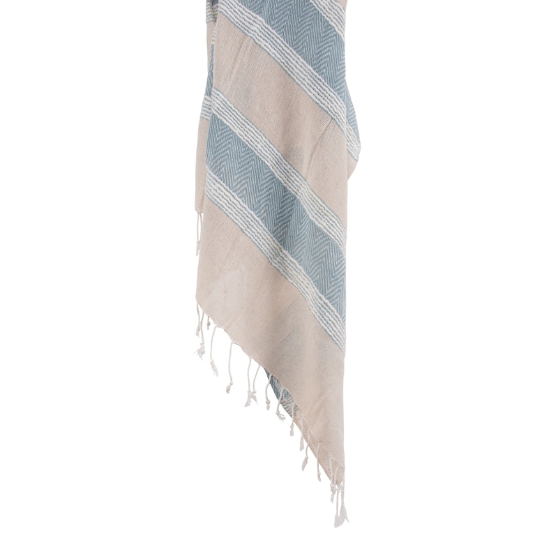 HomeRoots 50" X 60" Aqua Cotton Woven Striped Throw Blanket with Fringe