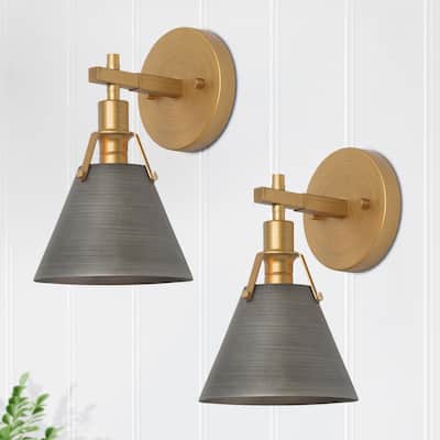 Set of 2 Modern Wall Sconces Bathroom Vanity Lights with Silver Metal Cage - 6'' L x 7.5'' W x 8.5'' H