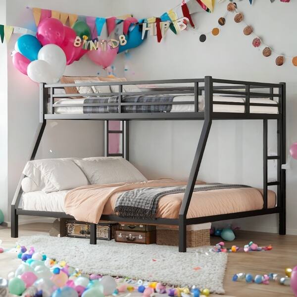 slide 2 of 13, Metal Full XL over King Bunk Bed for Teens and Adults,Space-Saving/Noise Reduced/No Box Spring Needed Black