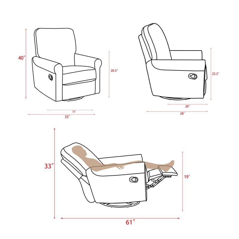 Heido 360 Degree Swivel Glider Manual Recliner Leisure Chair Set of 2
