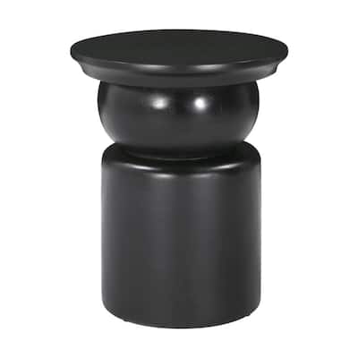 20" Geometric Drum Black Round Solid Wood Side End Table with Pedestal for Entryway or Living Room - 19.7”H x 16”W x 16”L