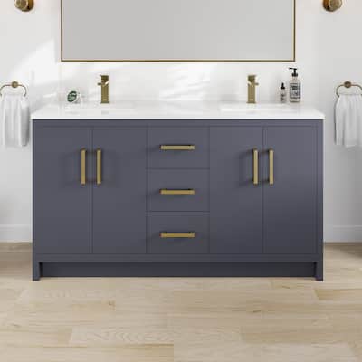 Eviva Curio Bath Vanity with WH Carrara Quartz Top and Undermount Sink