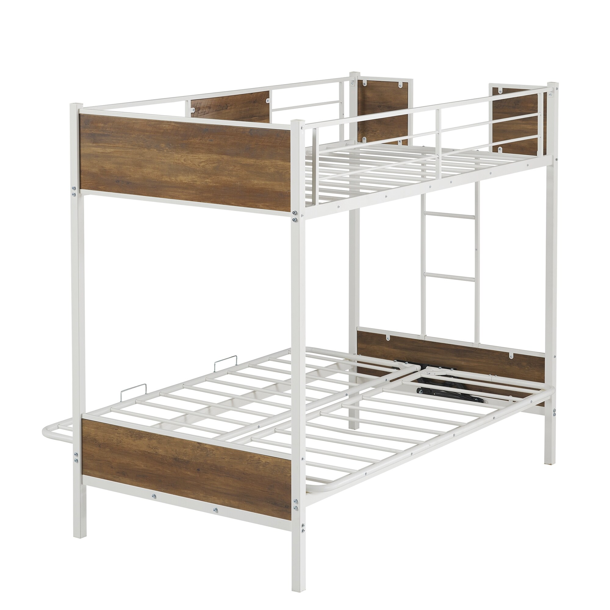 Twin-Over-Futon Convertible Bunk Bed, Metal Futon Bunk Bed with MDF  Guardrails and Ladder