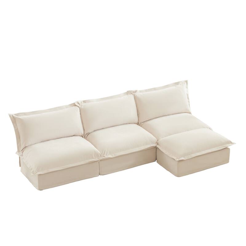 109.8" Chenille Modular Sectional with Reversible Ottoman and 3-Seater Armless Design & Free Combination