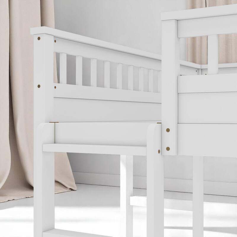 Convertible Twin XL Over Queen Size Bunk Bed with Safety Rails, Ladder and Wood Slats, No Box Spring Needed