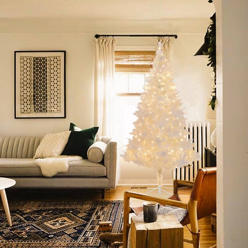 Pre-Lit LED 7ft White Artificial Christmas Tree with Metal Stand - 84" H x 42" Diameter