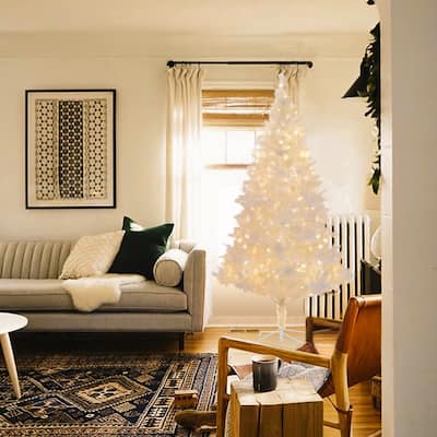Pre-Lit LED 7ft White Artificial Christmas Tree with Metal Stand - 84" H x 42" W x 42" D