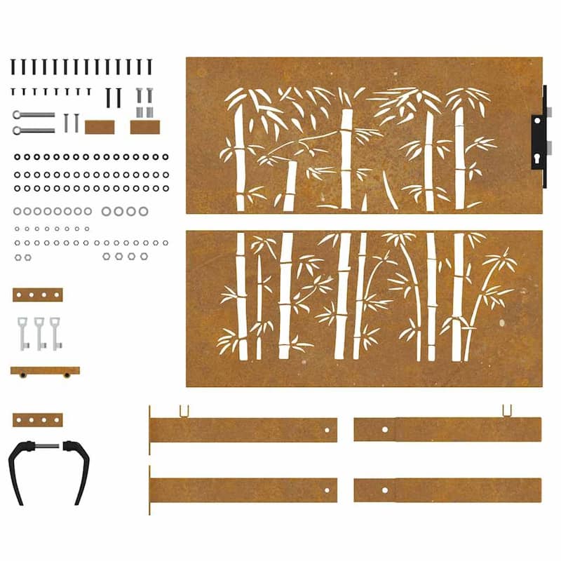 vidaXL Garden Gate Decorative Door Outdoor Fence Corten Steel Bamboo Design