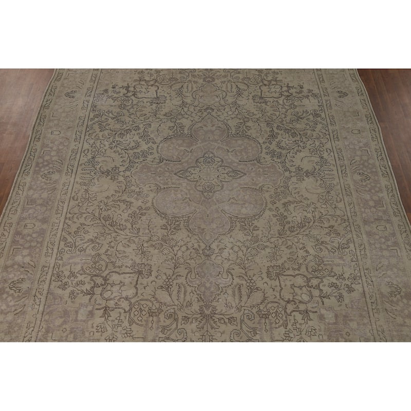 Distressed Tabriz Vintage Rug Hand-Knotted Oriental Wool Carpet - 9'9" x 12'6"