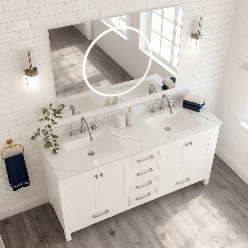 Nephelily 60 inch Transitional White Bathroom Vanity, Double Sinks