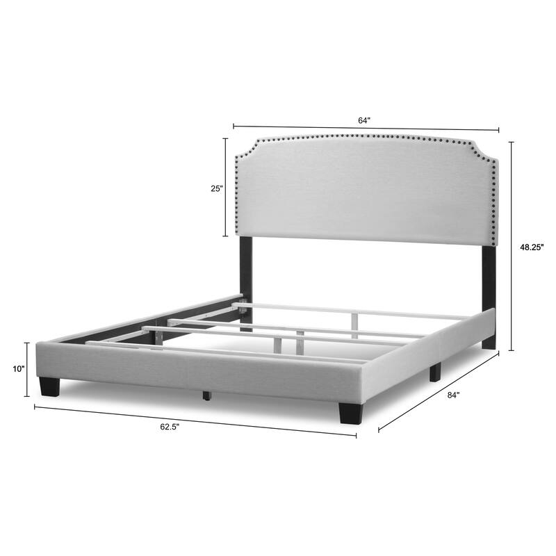 Arezo Silver Grey Velvet Queen Bed with Black Nail Head Trim