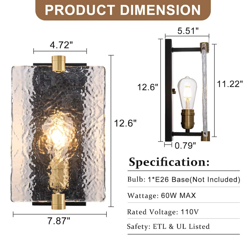 Hammered Glass Wall Sconce Modern Industrial Accent Light