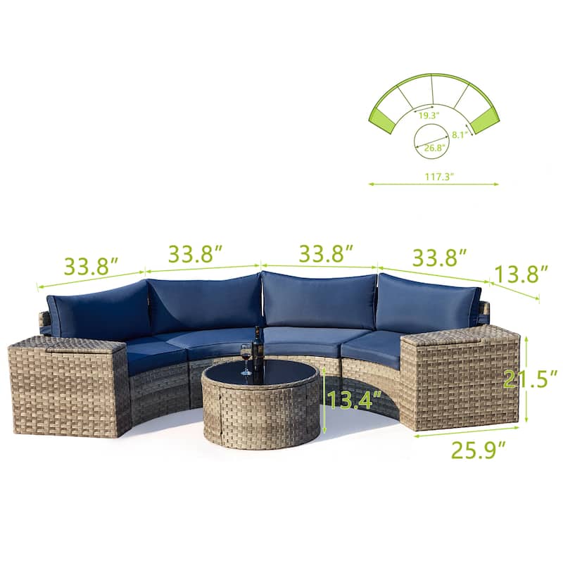 AVAWING 7 Pieces Half Moon Patio Conversation Set PE Wicker Sectional Sofa