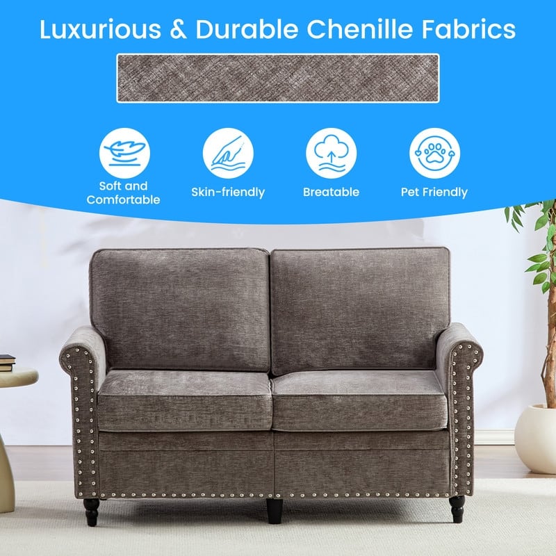 Mixoy 53.9''Chenille Living Room Sofa,Modern 2-Seater Sofa Couch,Loveseat Sofa with Unique Riveted Look