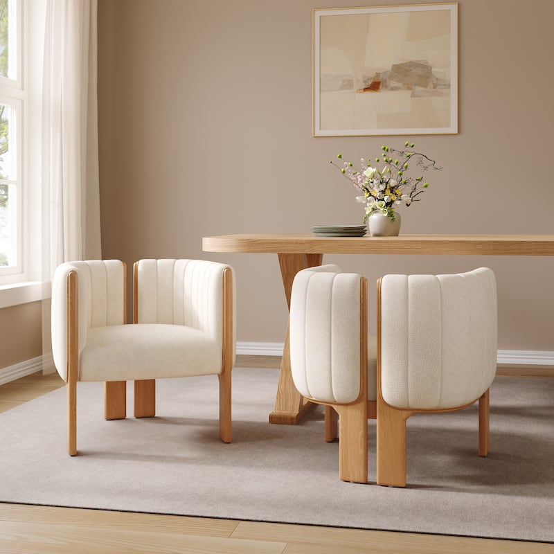 Christopher Knight Home - Modern Upholstered Dining Chairs with Black Rubber Wood Frame, Set of 2 - Beige + Natural