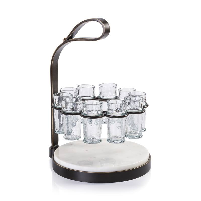 Tequilero 10-Piece Tequila Shot Set with Marble Cutting Board