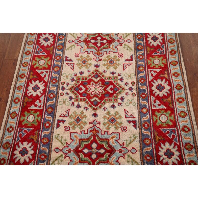 Geometric Kazak Oriental Accent Rug Hand-Knotted Wool Carpet - 2'8" x 4'3"