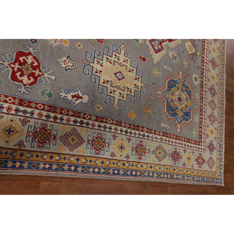 Gray Kazak Area Rug Handmade Wool Carpet - 8'1" x 12'4"