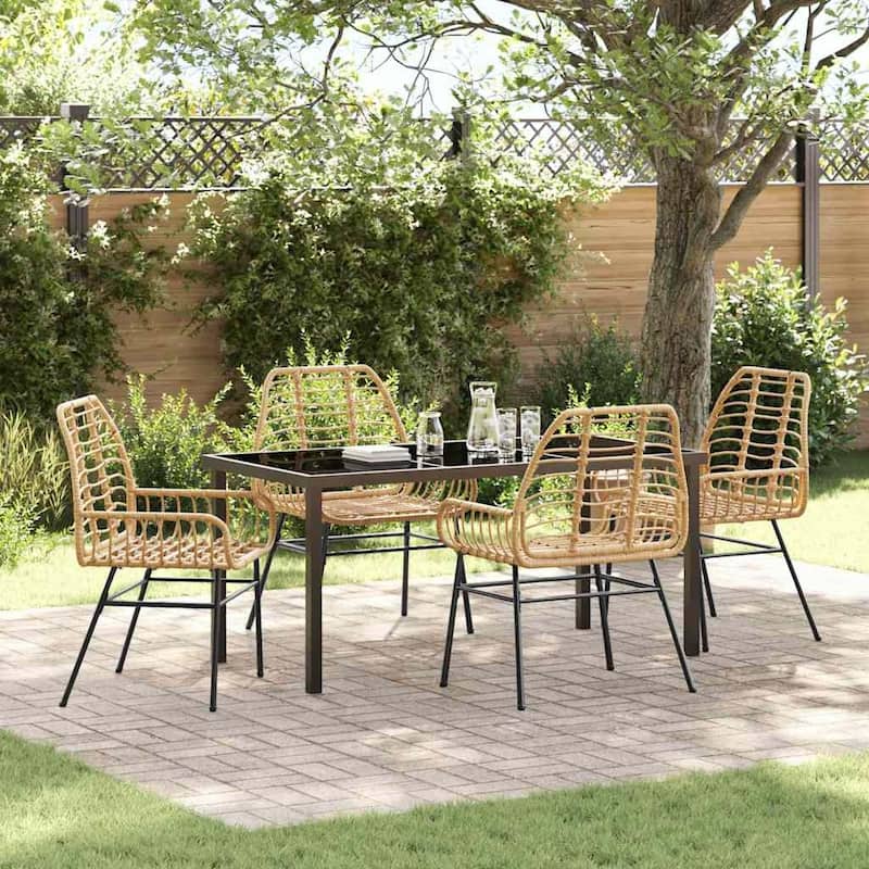 vidaXL Garden Dining Set Poly Rattan - Natural-23.62x20.08x33.86 in